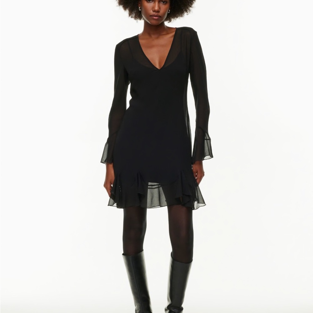 Aritzia Sheer Black Long Sleeve Dress